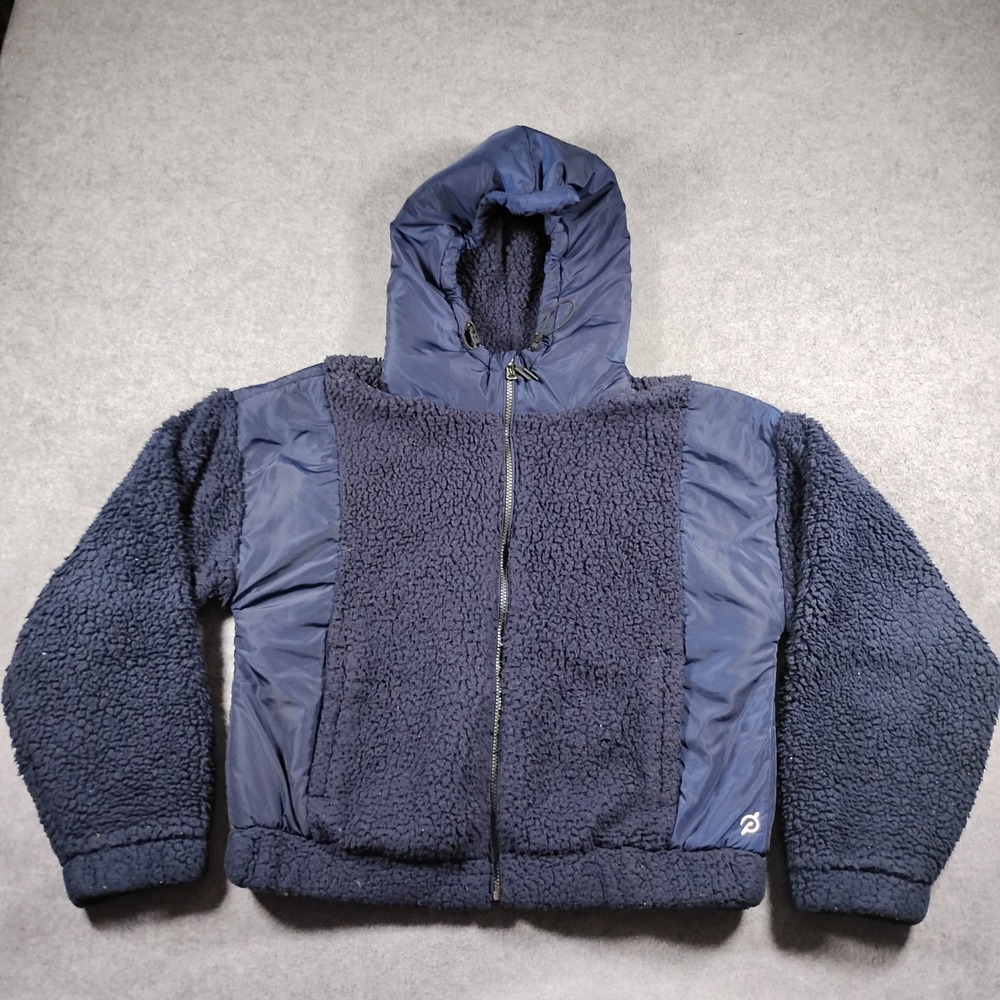 Peloton Women's Blue Mixed Media Sherpa Fleece Full Zip Hoodie Jacket Size L
